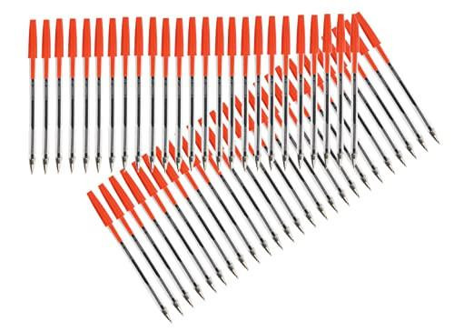 Q-Connect Ballpoint Pen Medium Red (50 Pack), image of fifty red and silver ballpoint pens arranged in rows.