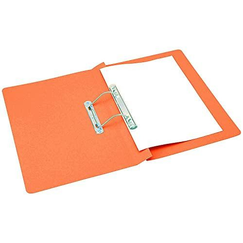 Q-Connect Transfer File 35mm Capacity Foolscap Orange (Pack of 25), orange transfer file with metal clip and foolscap paper inside.