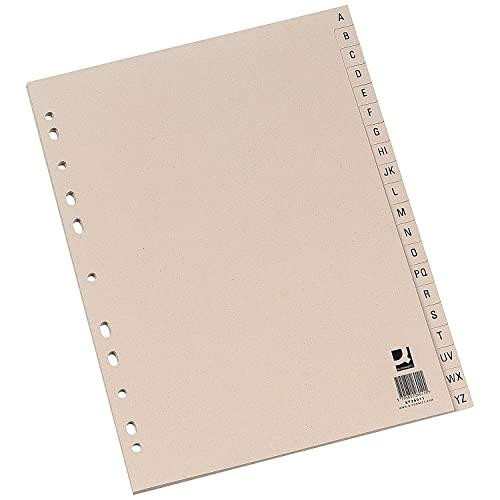 Q-Connect 20-Part A-Z Index Multi-Punched Buff A4 Manilla, a beige index organizer with alphabetic tabs on the right side for easy classification and storage.