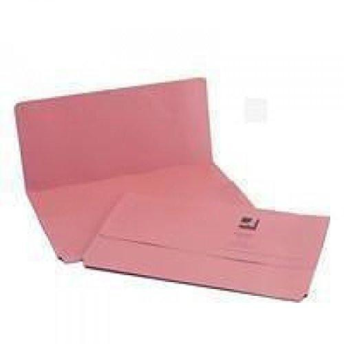 Q-Connect Document Wallet Foolscap Pink (Pack of 50), pink foolscap document wallets with open folders for holding papers, one partly open to show internal compartments.