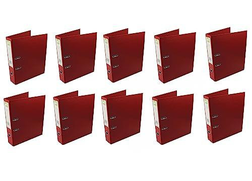 Q-Connect 70mm Lever Arch File Polypropylene Foolscap Red (Pack of 10), image shows ten red lever arch files arranged in two rows of five.