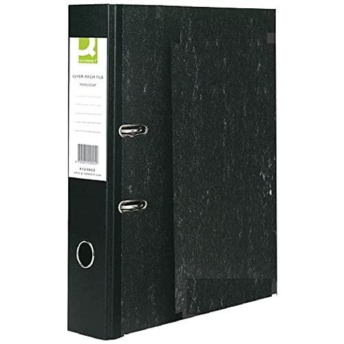 Q-Connect Lever Arch File Foolscap Black Pack of 10, a set of black, durable lever arch files designed for organizing and storing foolscap-sized documents.