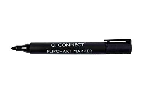 Q-Connect Flipchart Marker Bullet Tip - Black, image of a black marker pen with a bullet tip and a clip, designed for flipcharts.