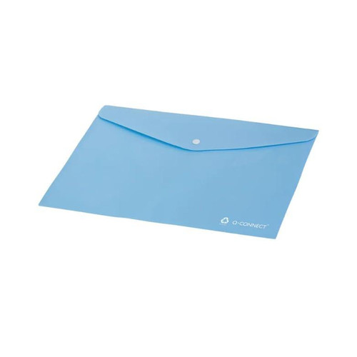 Q-Connect Recycled Polypropylene Folder Transparent A4 Blue (Pack of 12), a pack of 12 blue transparent polypropylene folders with a button closure ideal for organizing A4 documents.