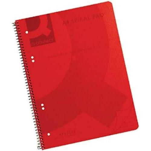 Q-Connect A4 Spiral Bound Polypropylene Notebook, 160 Pages, Red, Pack of 5, showing a red spiral-bound notebook with a polypropylene cover and 160 pages.