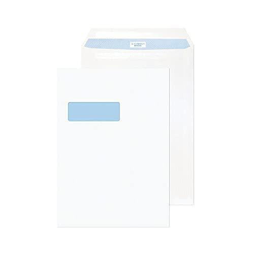 Q-Connect C4 Envelope Window Self Seal 90gsm White, pack of 75, showing two white envelopes with a blue window and self-adhesive strip for secure mailing.