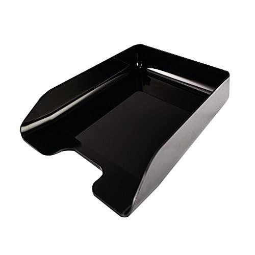 Q-Connect Executive Letter Tray Black, black plastic letter tray suitable for A4 and Foolscap documents with a sleek, modern design.