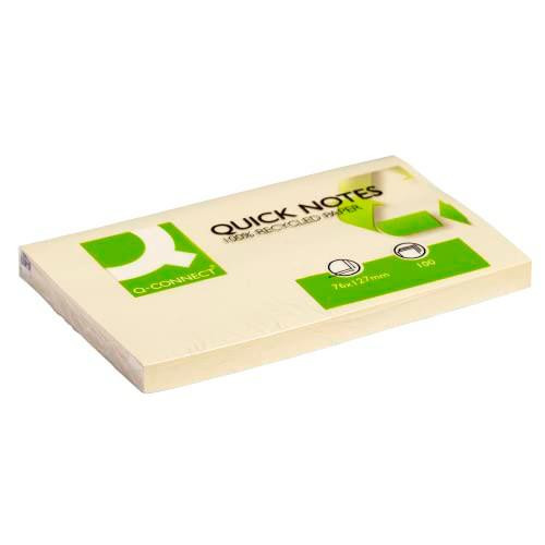 Q-Connect Quick Notes Recycled 76x127mm Yellow 12 Pack, eco-friendly sticky notes with bright yellow color and compact size for quick reminders.