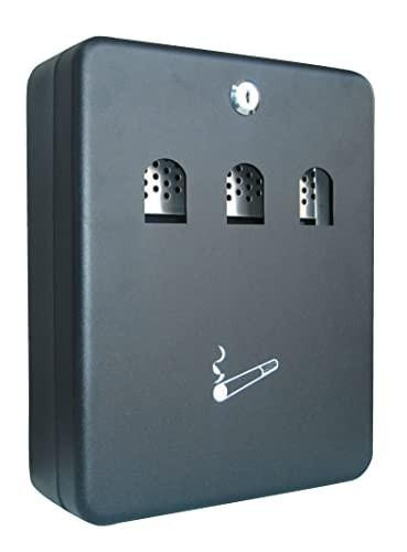 Q-Connect Ash Bin Black 2.7 Litre KF04271, wall-mounted ash and cigarette disposal unit with three slots for cigarette disposal and an ash collection area.
