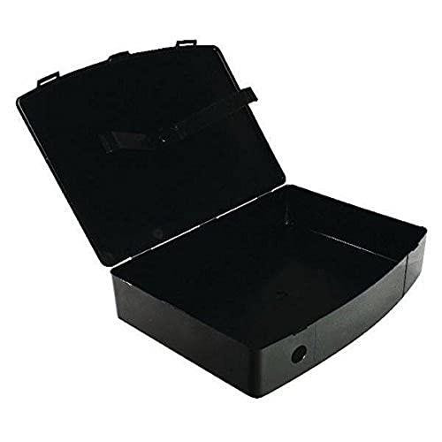 Q-Connect Foolscap Polypropylene Box File - Black, open with lid flipped back showing interior storage space.