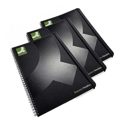 Q-Connect Wirebound A4 Polypropylene Notebook 160 Pages - Black, Pack of 3, three black wirebound notebooks with polypropylene covers and 160 pages each.