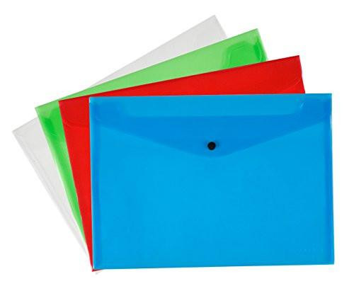 Q-Connect Polypropylene Document Folder A4 Assorted (Pack of 12), set of colorful plastic file folders in white, green, red, and blue for organizing documents.