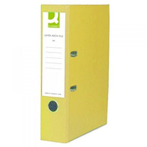 Q-Connect Lever Arch File Paperbacked A4 Yellow (10 Pack), a yellow lever arch file with a label for organizing documents.