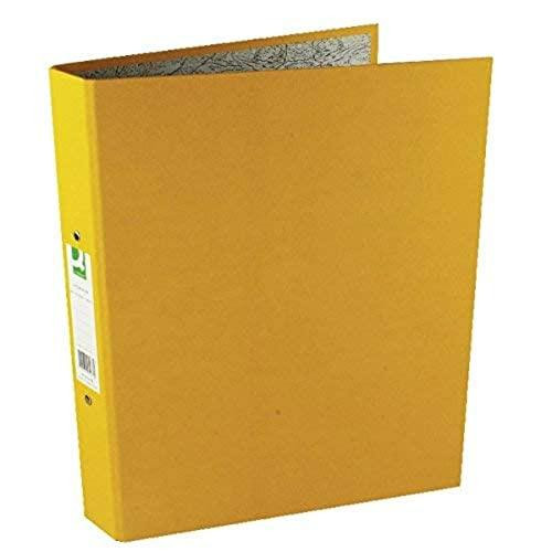 Q-Connect 2 Ring 25mm Paper Over Board Yellow A4 Binder (10 Pack), yellow binder with a paper overlay and 2 rings for filing, shown closed with label on the spine.