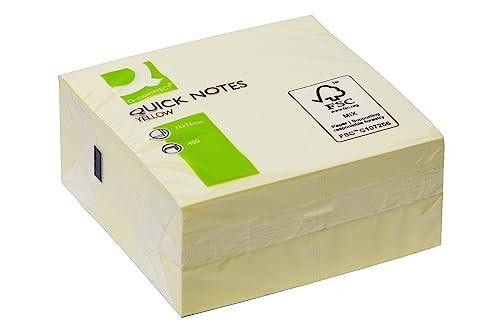 Q-Connect Quick Note Cube 76 x 76mm Yellow, a desk accessory of small yellow sticky note pads stacked together in a compact cube.
