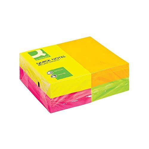 Q-Connect Quick Notes 76 x 127mm Neon Pack of 12, colorful sticky notes in pink, yellow, green, and orange for quick reminders and notes.
