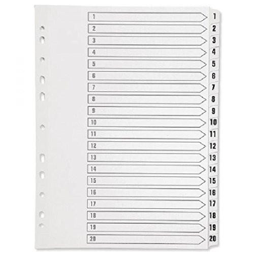 Q-Connect 1-20 Index Multi-punched Polypropylene White A4, index dividers with numbered tabs from 1 to 20 for organizational purposes.