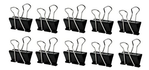 Q-Connect 42mm Foldback Clip, Black, Pack of 10, showing a set of ten black foldback clips with silver metal handles arranged in two rows.