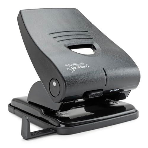 Rapesco PF835PB2 Germ-Savvy Antibacterial Heavy Duty 835-P 2-Hole Punch, Black, with a sturdy design capable of punching up to 40 sheets.