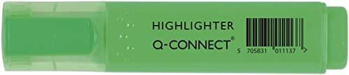 Q-Connect Highlighter Single Colour Green, a green neon highlighter pen with a transparent cap and body designed for highlighting text.