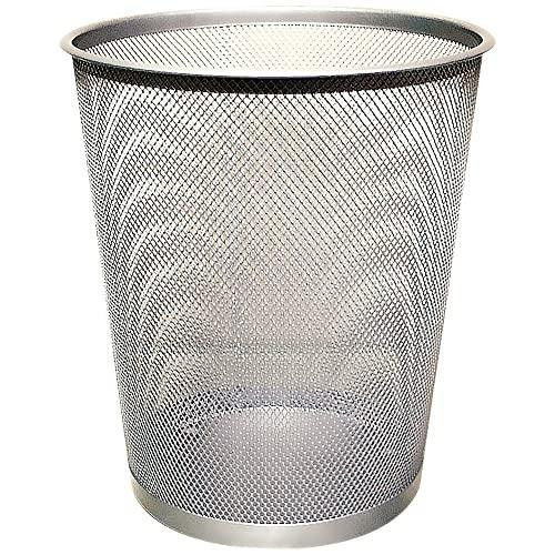Q-Connect Waste Basket Mesh 18 Litre Silver KF00849, a metallic mesh waste bin in silver color with a cylindrical shape and open top.