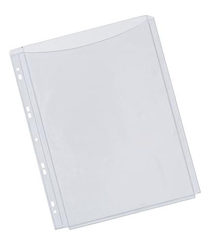 Q-Connect Expanding Punched Pocket Full Length Front A4 Pack of 5, transparent plastic folders with punched holes for filing.
