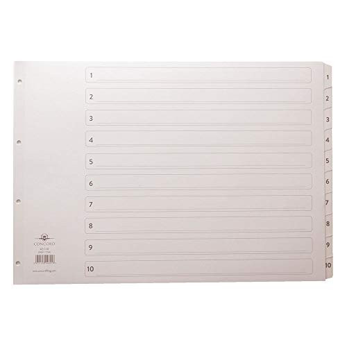 Concord Classic Index Mylar-reinforced Oblong Punched 4 Holes 1-10 A3 White Ref 04601/CS46