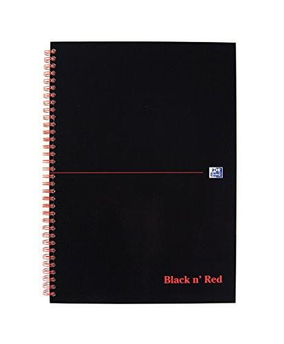 Black n' Red 5mm Square Wirebound Hardback Notebook A4, a black hardcover notebook with red wire binding and a small Black n' Red logo on the cover, pack of 5.