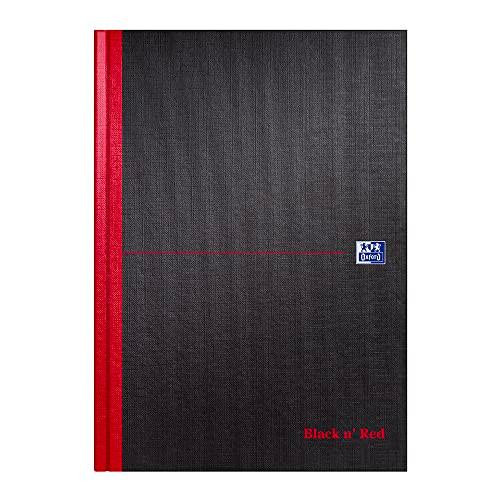 Oxford Black n' Red A4 Notebook Hardcover Casebound Lined 384 Page 1 Notebook, image of a black hardcover notebook with red accents and the Black n' Red logo on the cover.