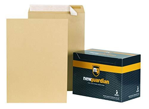 New Guardian C27013 Envelopes Heavyweight Pocket Peel and Seal Manilla C3, image showing a pack of 125 envelopes with one envelope partially open and a box of envelopes beside it.