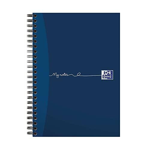 Cambridge A5 Feint and Margin Wirebound Notebook, pack of 3, showing a blue wirebound notebook with a cover design and the Oxford logo.