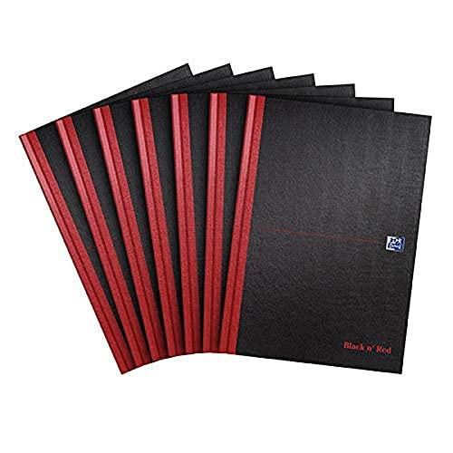 Oxford Black n' Red A4 Hardback Casebound Notebook, Ruled, 192 Page, Pack of 7, black and red, set of seven notebooks with black covers and red accents.