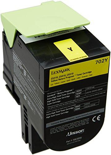 Lexmark 702Y Return Program Toner Cartridge - Yellow, 70C20Y0, front view of the cartridge showing the yellow toner label and packaging design.
