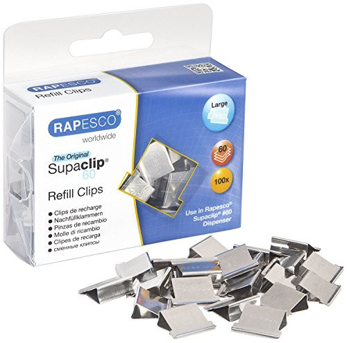 Rapesco CP10060S Supaclip 60 Stainless Steel Refill Clips, Pack of 100