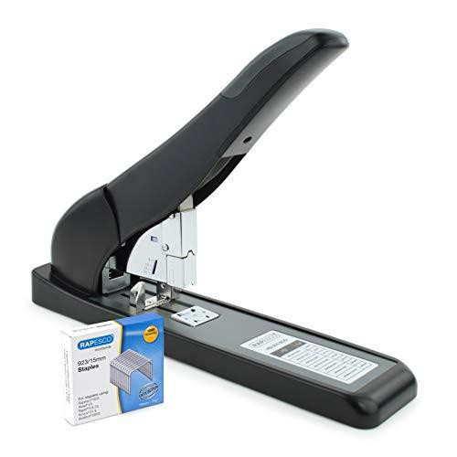 Rapesco 1551 ECO HD-210 Extra Heavy Duty Stapler with 1000 x 923/15 mm Staples, Black, for high-volume stapling tasks.