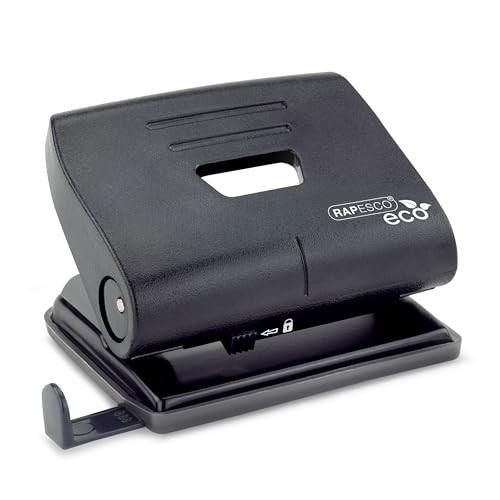 Rapesco 1086 ECO 2-Hole Punch, 22 Sheets Capacity, Black, compact paper punch with adjustable guide and ergonomic design for office use