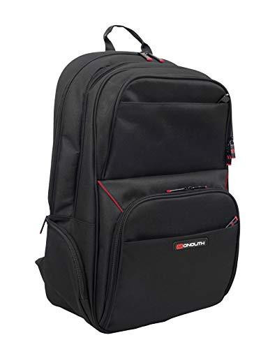 Monolith Office Solutions 3205 Nylon Laptop Backpack up to 15.6 Inches, black backpack with multiple compartments and red accents, designed for carrying laptops and accessories.