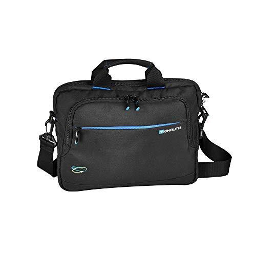 Monolith Blue Line Laptop Briefcase 17.2in, black laptop bag with multiple compartments and adjustable shoulder strap.
