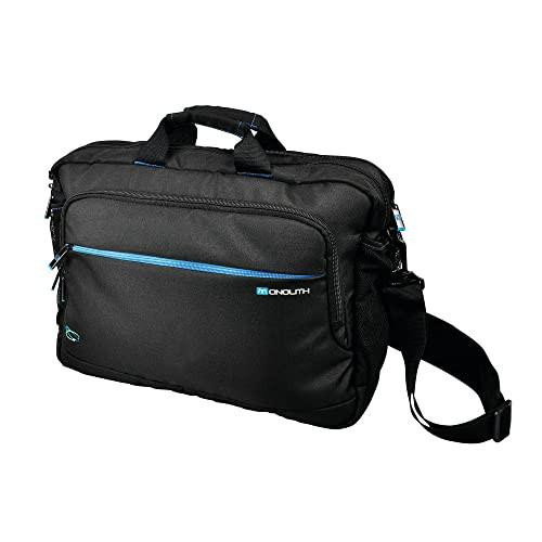Monolith 2000003312 Laptop Backpack 15.6 Inches Blue Line Eco Bag Protects Laptop and Tablet, black backpack with blue accents, multiple compartments, and adjustable shoulder strap for safe and convenient carrying.