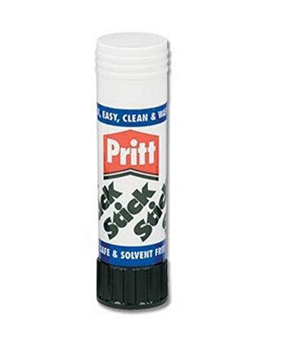 Pritt Stick Medium, 22 g - Pack of 6, a white glue stick with a black base and blue label for easy application and cleaning.