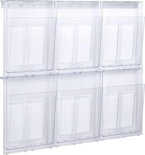 Helit Placativ Wall Display 6 x A4 Pockets Clear H6812002, transparent wall-mounted display with six individual pockets for A4-sized documents.