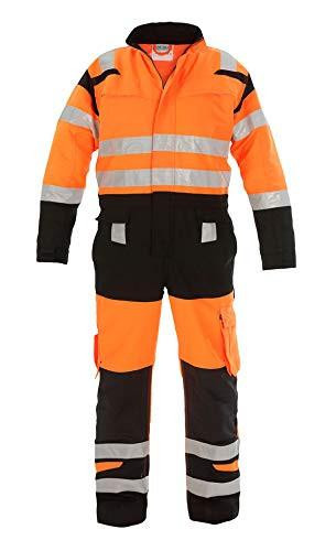 Hydrowear 048471OB Hove Trendy High Visible Line Coverall, Hi-Vis Orange/Black, 54 Size, featuring safety reflectors and high visibility orange fabric with black accents.
