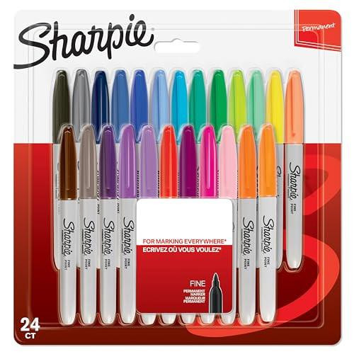 Sharpie Permanent Markers, assorted colors with fine point for bold details in a 24 pen set.