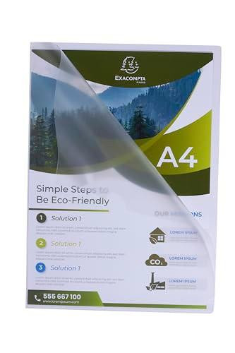 Exacompta Ref 58320E Box of 100 Forever Corner Pockets, made of recycled grained polypropylene, crystal color, 12/100th thickness, 22 x 31 cm dimensions, suitable for A4 files.