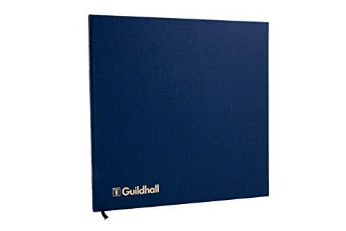 Exacompta - Ref 51/10Z - Guildhall - Account Book, hardback blue vinyl cover with gold Guildhall logo, closed, positioned upright.
