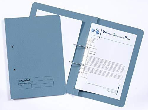 Exacompta - Ref 348-BLUZ - Guildhall - Pocket Spiral File, 315gsm Heavyweight Manilla, Holds A4 & Foolscap Documents, Left Hand Pocket, Blue Angel Certified, blue spiral-bound file with pockets for organizing documents.