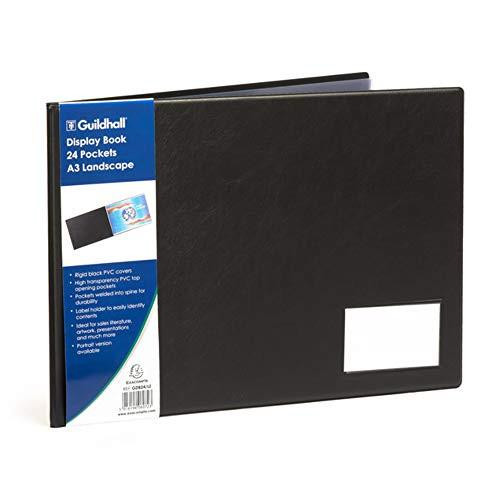 Exacompta - Ref GDB24/LZ - Guildhall Collection - Premium Display Book - Suitable for A3 Landscape Documents, 24 Pockets, 48 Viewing Pages with Rigid Black PVC Cover, front view.