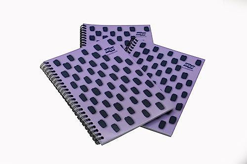 Exacompta Europa Splash - Ref EU1504Z Wirebound Notebooks, Bright Cover, 160 Lined Pages, A5 Size with Micro-Perforated Pages, Pack of 3 Purple Cover, showing the notebooks with a vibrant purple cover and black square design.