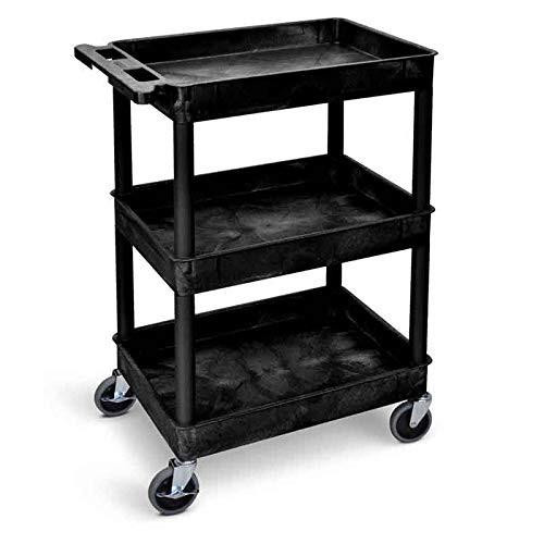 Practical Panda GI937L Service Trolley - 3 Storage Trays - Black, durable mobile serving cart with three spacious trays and four swivel caster wheels for easy transportation.