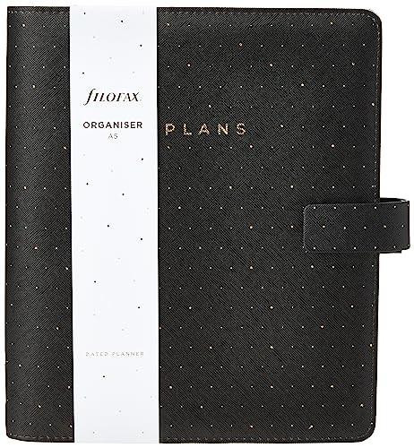 A5 Moonlight Black Organiser, black planner with small white dots and a white vertical stripe on the left side.